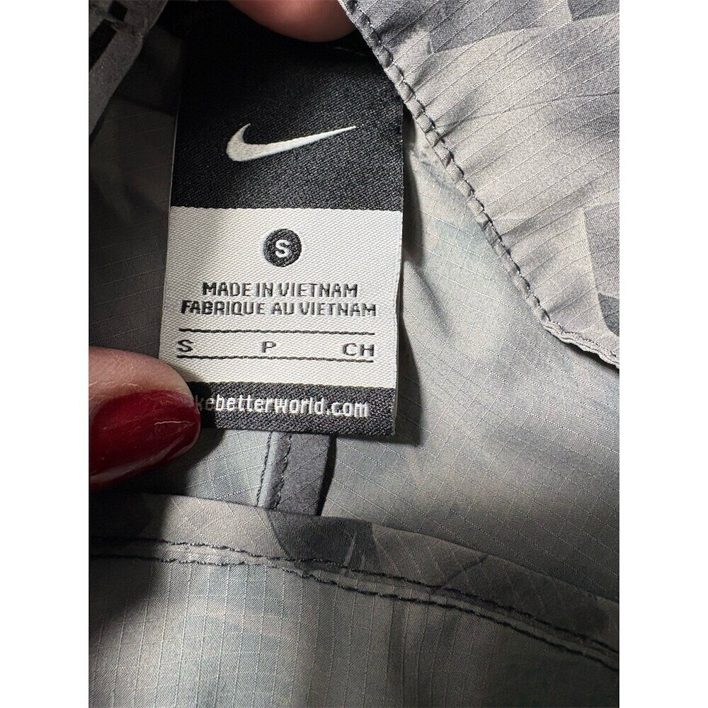 Nike Windbreaker Jacket Womens Small Gray Black Geometric Hooded Full Zip - Picture 11 of 14